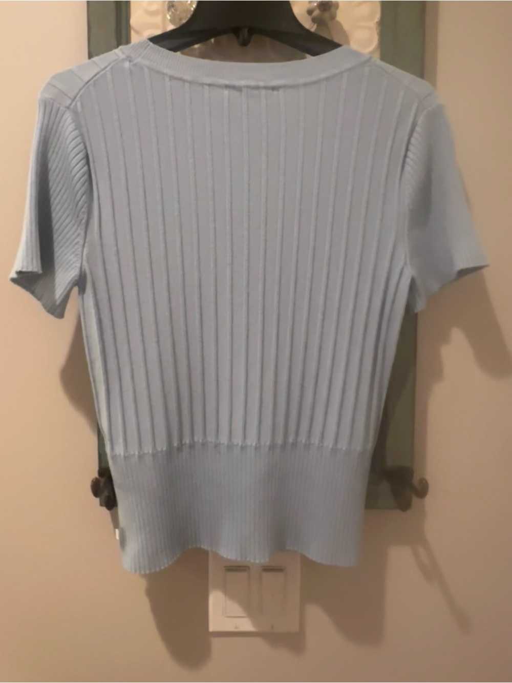 Karl Lagerfeld Paris Blue Ribbed Short Sleeve Sweater Top Size L - Picture 3 of 3
